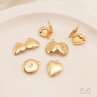 █A.ιA゜14K gold● 「5pcs」吊坠Zircon color inlaid round frame pendant with heart heart diy