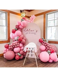128入組粉色草莓氣球花環套件,包括18/12/10/5英寸復古乳膠氣球,適合婚禮、生日、派對裝飾