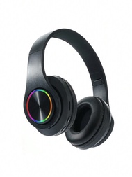 Audífonos inalámbricos B39 Bluetooth con doblado plegable y luz azul luminosa para los oídos, color negro