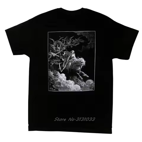 The Vision Of Death Screen Printed T Shirt Gustave Dore Death Rides A Pale Horse Tshirt Men Cotton T