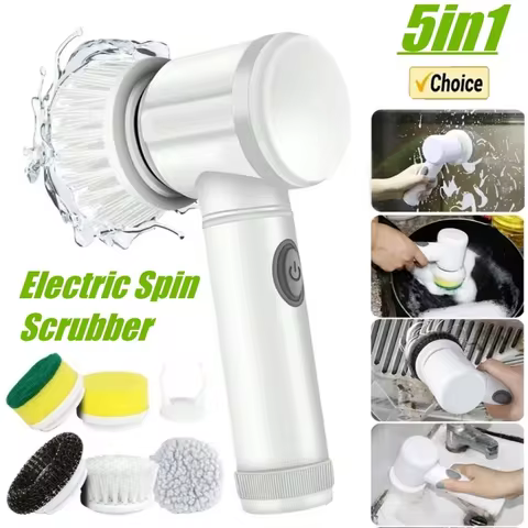 Electric Spin Scrubber,Bathroom Cleaning Brush Power Scrubber with 5 Replaceable Brush Heads, Electr