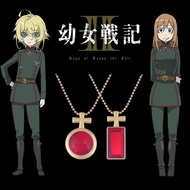 Anime Saga Of Tanya The Evil Necklace Viktoriya Tanya Cosplay Prop Red Gem Crystal Pendant Necklace