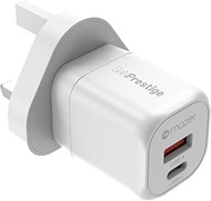 Mazer G20W GaNPrestige 20W Mini Wall Charger, 2 Ports (1 USB-C + 1 USB-A), US/UK Plug, Compact Trave