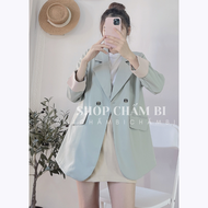 Áo khoác nữ A.244 Áo khoác blazer nữ dài tay sắn gấu pha be cách điệu 2 cúc vạt tròn cực xinh