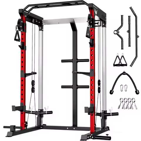 C21 Power Cage, 2000LBS Multi-Function Power Rack with Independent Dual Pulley System, All-in-One Sq