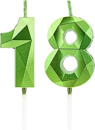 18th Birthday Candles, Green Number Candles, Birthday Decoration, Happy Birthday Cake Toppers for Bi