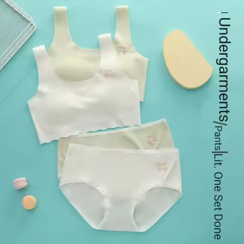 New Latex Padded Underwear Panties Bra Set Students Small Breasts Developmental Big Children Without