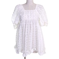 เสื้อเบลาส์ Cecilie Bahnsen รุ่น VEGTA ​​​​BLOUSE J05DL0103 สภาพดีเยี่ยม แขนพองลายตารางหมากรุก สีขาว