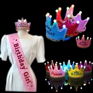 Glowing LED Birthday Hats & + Birthday Sash For Happy Birthday Party Decoration