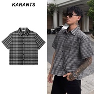 Karants Kemeja Boxy Fabrik Kotak-Kotak Polos Unisex Lelaki & Wanita - KR381