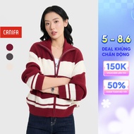 Women's long-sleeved woolJacket with striped pattern and color combination CANIFA 6OT25C003