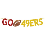 Banner Go 49ers, Hiasan Hari Permainan Bola Sepak, Hiasan Pesta Bola Sepak 49ers dengan Kilauan Mera