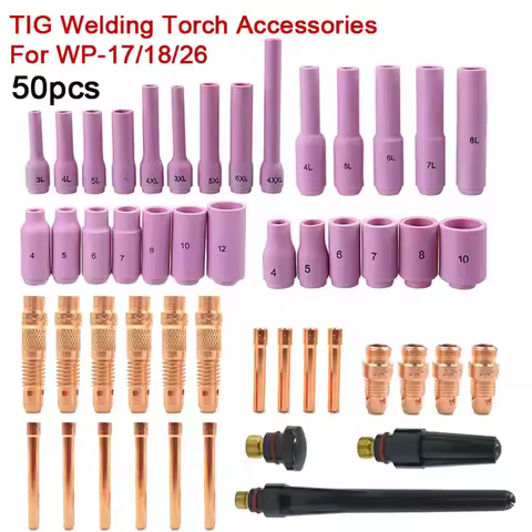 50Pcs TIG Welding Torch Gas Lens For WP17 WP18 WP26 TIG Back Cap Collet And Collet Body Spares Kit D