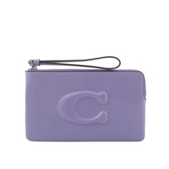【COACH】C Logo 銀釦縫線標誌平滑皮革大款手拿包(紫羅蘭)/平行輸入