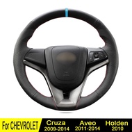 พวงมาลัยรถยนต์สำหรับChevrolet Cruze 2014-2009 Aveo 2014-2011 Holden Cruze 2010หนังแท้สีดำDIY Non-Slip