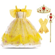 MQATZ Đầm Công Chúa Belle Cho Bé Gái Hóa Trang Trẻ Em Váy Bóng Hoa Trang Phục Bella Beauty And The B