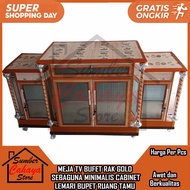 [Kargo] MEJA TV GOLD SERBAGUNA MINIMALIS RAK BUFET MODERN CABINET KACA BUFFET BUPET TEMPAT LEMARI CA