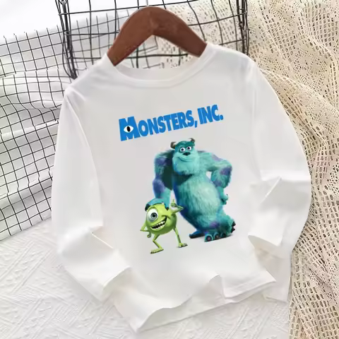 Monsters Inc University Print Cartoon Kids T shirt Long Sleeve Autumn Baby Boys Girls Clothes Funny 