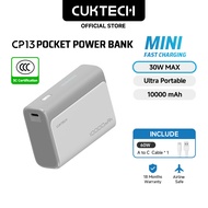 【3C Certification】CUKTECH Mini Powerbank 10000mAh 30W Fast Charging Built in Cable Powerbank iP16/1