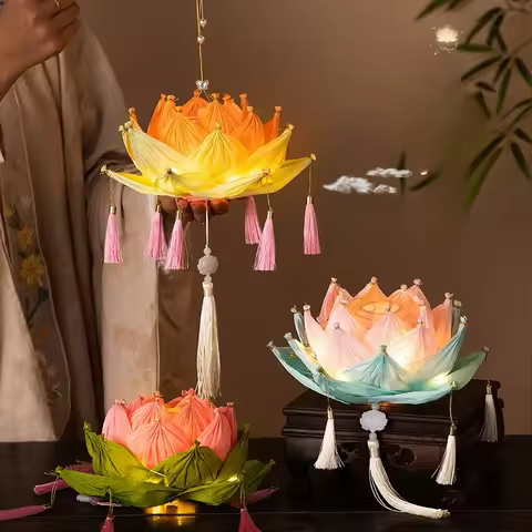 Mid-Autumn Festival Lantern Lotus-shaped Lotus Lantern DIY Material Pack, Hand-lit Ancient-style Pap