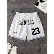 Men's Casual Chicago 23 Print Shorts - Polyester, Loose Fit, Drawstring Waistband, Knitted Fabric, f