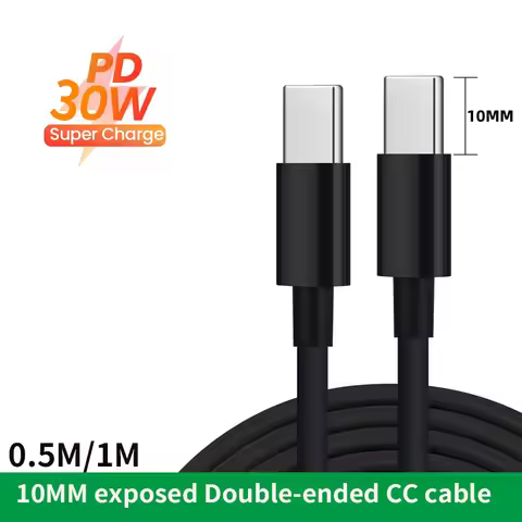 Flat USB C to C PD 30W 3A Fast Charger Cable Extended Tip for Cubot KingKong Mini3 Mini2 Pro / KingK