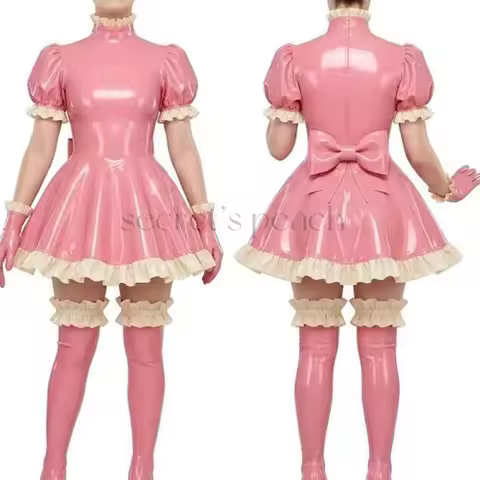 100% Pure Latex Cosplay Lolita Maid Dress Unisex With Latex Golves Stocking Customizable size and co