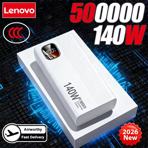 Lenovo 500000mAh 140W PowerBank Super Fast Charge Portable Powerbank External Battery Charger LED Di