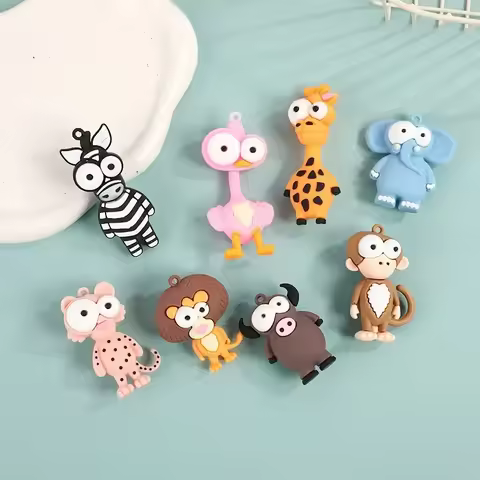 Cartoon Big Eyed Animal Keychain Parts DIY PVC Pendant Elephant Zebra Animal Keychain Accessories Ka