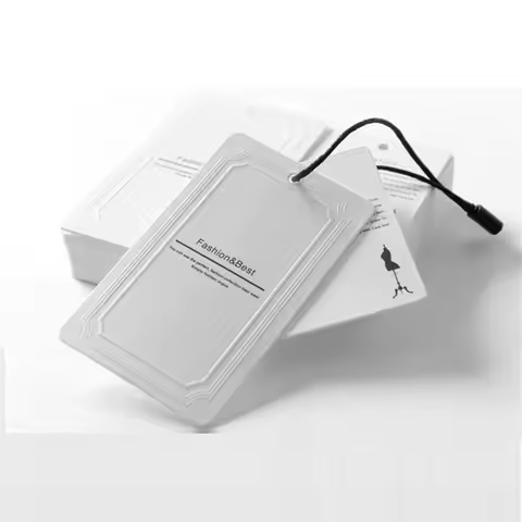 Eco-friendly Custom Embossed Debossed Brand Logo White Pape Swing Hang Tag With String for Garment S
