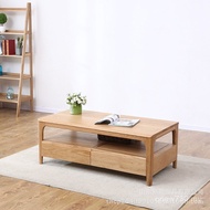 Solid Wood Rice with Drawer Double Layer Table Tea Table Creative Simple Pure Oak European Log Coffe