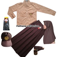 Girl's Elementary School Girl Scout School Uniform Set Long Sleeve Scout Shirt Long Brown Skirt From