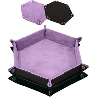 SIQUK 2 Pieces Dice Tray PU Leather Dice Trays Portable Folding Hexagon Dice Roller Tray for Dice Ga