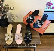 💜 Hermès slippers 愛馬仕 水鑽H拖鞋粗跟