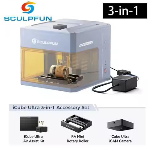 SCULPFUN iCube Ultra iCam Camera + RA Mini Rotary Roller + Honeycomb Air Assist 3 in 1 Accessory Kit