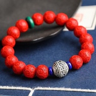 天然原礦硃砂精品紅砂六字真言手鏈 含量高達95%以上12mm