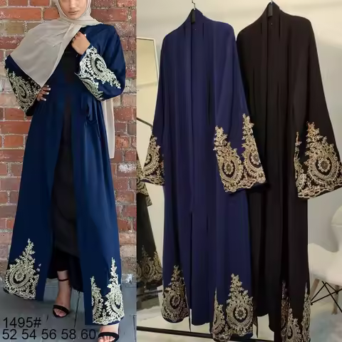 Dubai Muslim Abaya Dress Lace Kaftan Jilbab Abaya Robe Lace-up Hijab Dresses Outwear Tunic Middle Ea