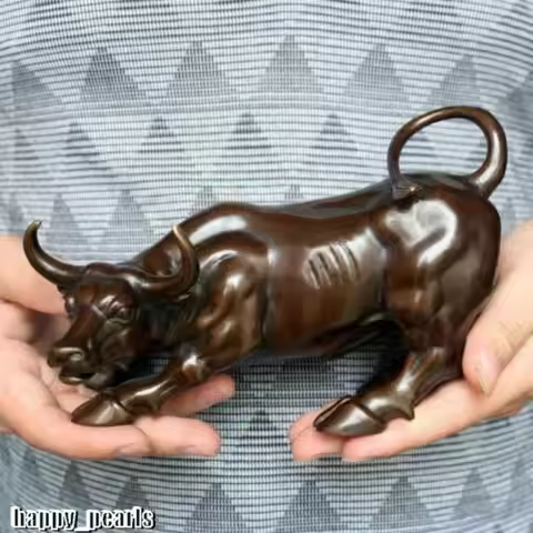 Rare Large Wall Street Bronze Fierce Bull Market Stock Cattle Old Cattle Statue