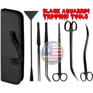 🇲🇾 Black Aquarium Maintenance and Cleaning Tools Scissors Trimming Tool Set Tweezer Curved @ Wave Scissor For Aquascape