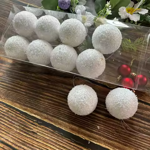 10pcs/set Christmas Bauble Balls Pendant Xmas Tree Hanging Ornament Star Topper White Flash Decorati