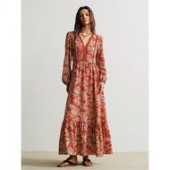 Bohemian Style Hollow Lace V-Neck Casual Long Sleeve Classic Brown Dress, Suitable For Easter Beach 