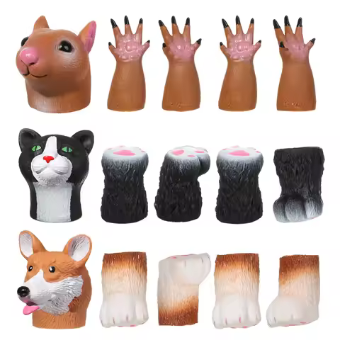 1Set Cartoon Squirrel Hand Puppet Finger Dolls Props Vinyl Cute Mini Animal Toys Washable Toys for C