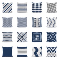 [45cm x 45cm] Blue Gray Geometry Wave Pattern Pillow Case Short Plush Cushion Cover Sofa Decoration