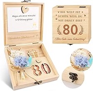 TUZELIYA 80th Birthday Woman Money Gifts Wooden with Birthday Card Dried Flowers, Gifts for 80th Bir