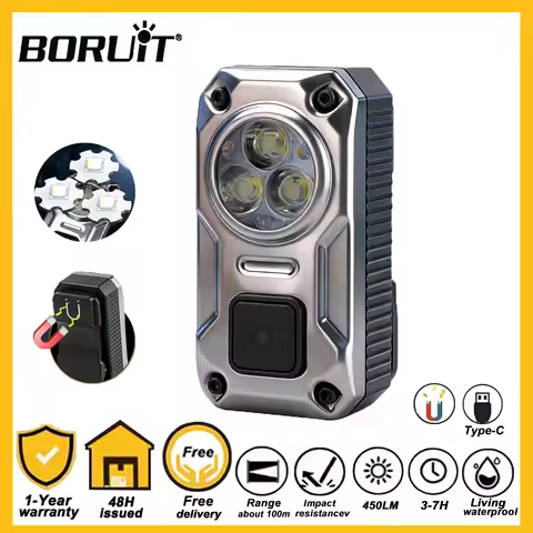 BORUiT 400 Lumens Mini Clip Light USB-C Rechargeable Magnetic Pocket Flashlight 5 Modes Waterproof P