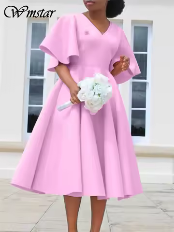 Wmstar Dresses for Women V Neck Elegant Fashion Party Maxi Dress New in Summer Fashion Clothes Whole