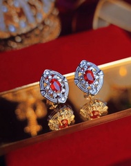 財富•健康•愛情|高級無燒緬甸鴿血紅寶石1.2克拉-純銀日系耳環