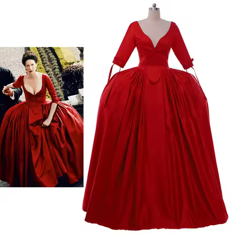 TV Outlander Claire Fraser Cosplay Costume Women's Scottish Highland Red Wedding Dress Medieval Roco