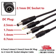 0.7mm/1.4mm/1.7mm/2.5mm DC Plug to 2.1mm DC Socket Adapter Cable Length 10cm/3meter for 1 unit