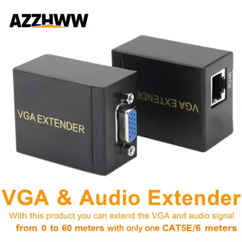 60M VGA Extender 196ft VGA Signal Extender Repeater Adapter VGA to RJ45 Transmitter + Receiver Over 
